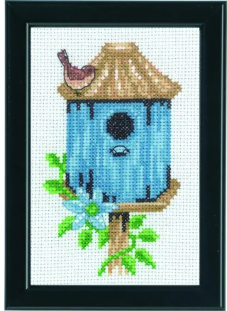 Permin Broderikit Fuglehus Blå 9x14cm